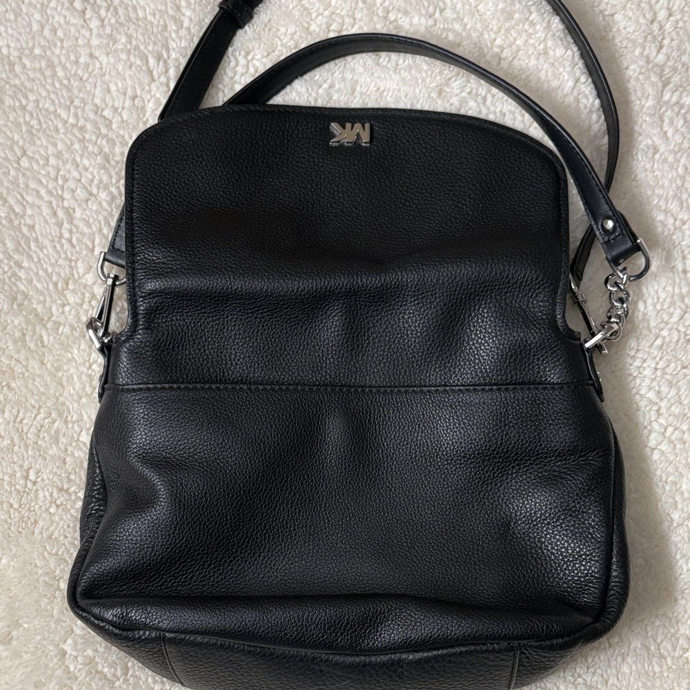 Michael Kors Black Pebbled Leather Flap Crossbody with Silver Hardware - Picture 5 of 7